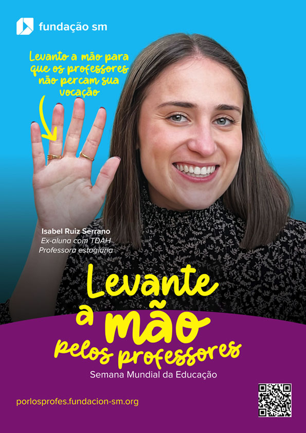 Cartaz da campanha 'Levante a mão pelos professores'.